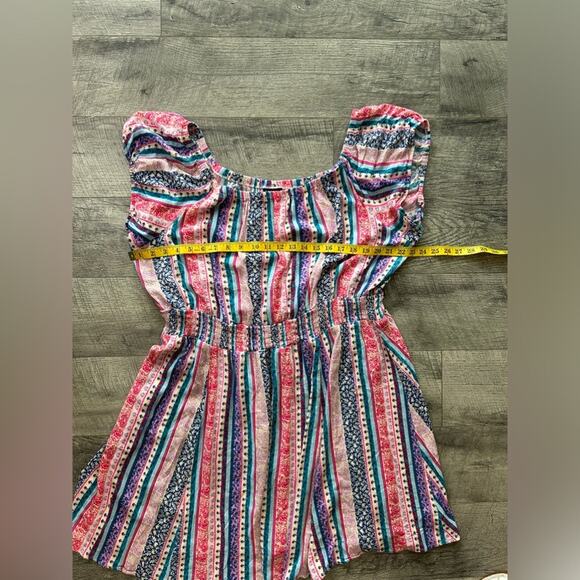 Mini Lenny Smocked Off-Shoulder Dress- vertical stripes Torrid Size 3 floral - Picture 3 of 8